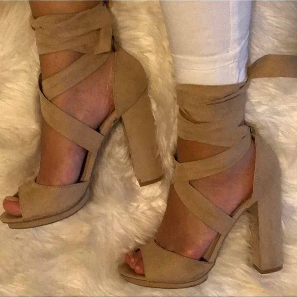 Nude suede heels